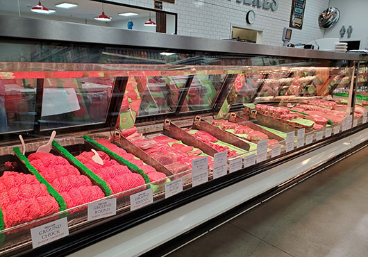 New refrigerated cases installed by Cold Temp Refrigeration Services Inc. at Wilkes Meat Market of Ball Ground in Georgia. 