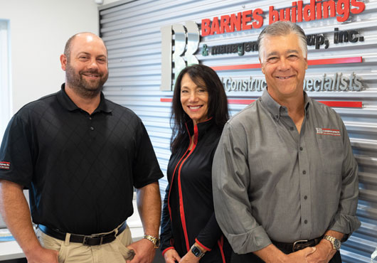 The Barnes family (from left): Tony, President; Lynne, CFO; and Marty, CEO are proud of their employees, many of whom have been with BARNES buildings & management group, inc. for 15 to 20 years.