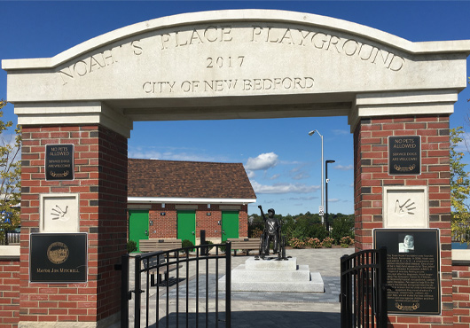 Located in New Bedford, Massachusetts, Noah’s Place Playground is an interactive playground for children with disabilities. Breault Roofing, Inc. provided the crane service to install the massive stone sign at the entrance to the playground.