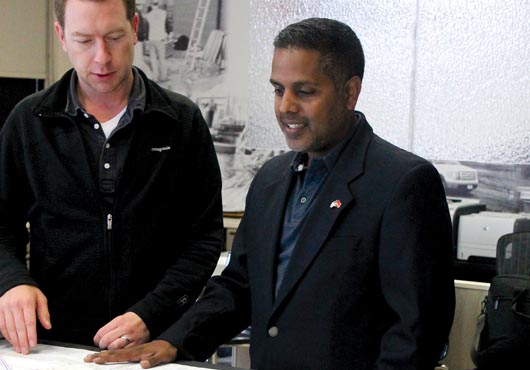 On the right is David Rambhajan, President of Industria Construction Services, with Jon Kelecius, VP of Foundation Mechanics.