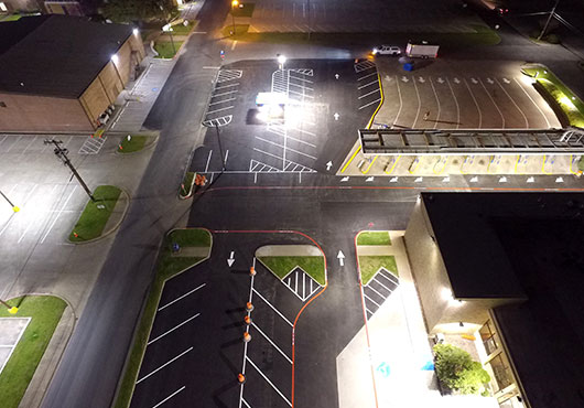Crews worked day and night to renovate an asphalt parking lot and remodel ADA parking at a Chase bank in Duncanville, TX. Colt Concrete & Asphalt works during the day, night or weekend to meet customers’ schedule requirements and keep them operational.