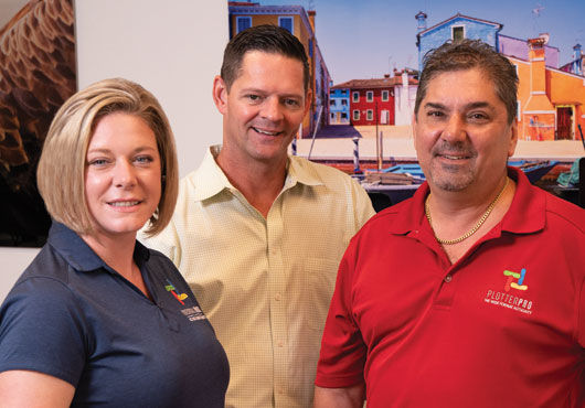Pictured left to right are members of Professional Plotter Technology Corp.'s leadership team: Laura Penney, Manager of Marketing and Business Development; Jason Ake, President; and Geno Muto, Sales Manager.