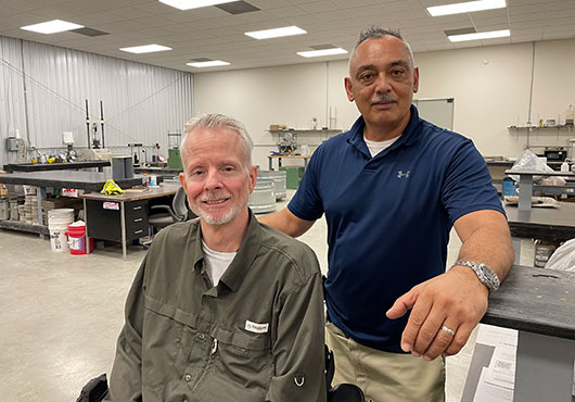 Jeffery Meyers (left) serves as Director of Marketing and Business Development at PACS Construction Laboratories and Testing Services, Inc., the firm that John Ynigues (right), President and General Manager, started in 2003. 