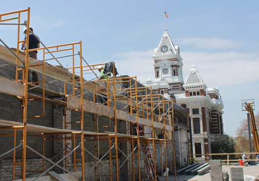 Emerson Masonry Inc.’s versatility is second to none, says Owner Chris Emerson. Here, employees work on masonry restoration in downtown Franklin, IN.