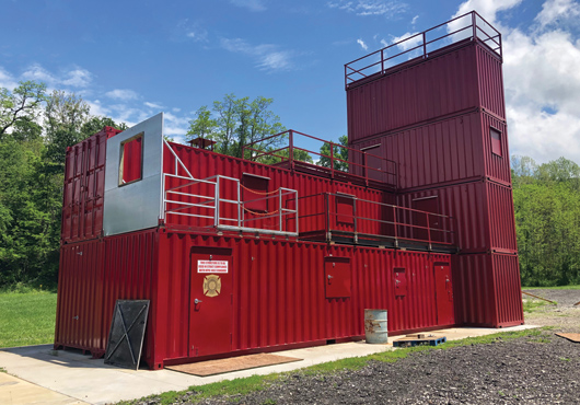 R.A.D. Fabrication, LLC  has transformed shipping containers into modular building mock-ups for firefighter training academies in Indiana and Missouri, including this one for the Martinsville Fire Department in Indiana. 