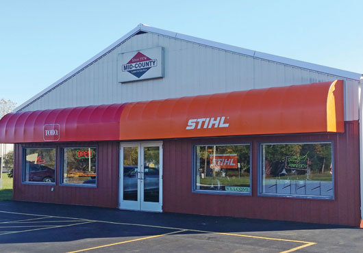 BH Awning fabricated and installed a convex-style awning for Mid-County Lawn & Garden in St. Joseph, MI.