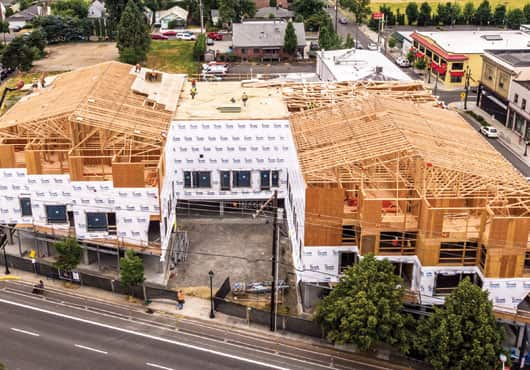 Framing is nearly complete on Lents Commons (formerly known as 9101 Foster), an affordable housing project for Prosper Portland that is expected to be finished in November 2017.