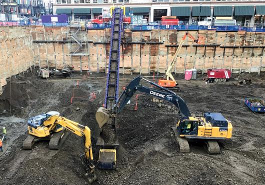 The conveyor belt McDonald Excavating, Inc. used for the Ritz-Carlton dig was able to operate at a 25-degree angle and move several tons of earth a day.
