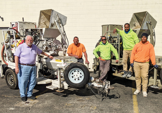 It’s equipment maintenance day at Flooring Solutions! Crew members helping out include (left to right): Dan Beagan, Bruce Stravato, Manny Pina, Dan DelGado and Edder Patrick.