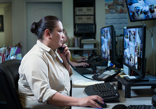 Elda Adame, Diamond Communications, Inc.’s Dispatch Supervisor, checks monitors and follows up with customers and law enforcement on any alerts signaled through the company’s Central Station.