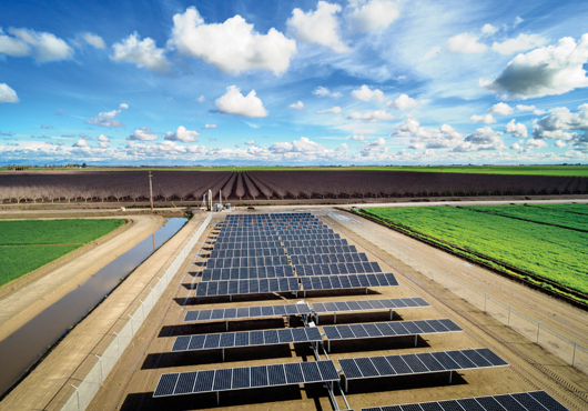 A view of the SunPower E-Series Helix Tracker Systems at Mid Summer Farms in Hanford, California.