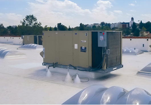 The Progressive Heating & Air Inc. team installed a 10-ton heat pump unit on the roof of an EōS Fitness gym in Oceanside, CA. Progressive was awarded the HVAC contract for the nearly 46,000-square-foot gym in 2019, which required a variety of complex, detailed HVAC work.