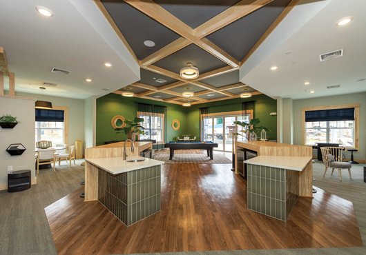 The newly built clubhouse features Bonaventure’s signature amenities, including a pool table, classic arcade and stylish bar, which serves as the focal point of the space.